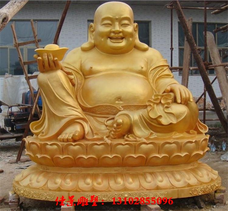 坐式弥勒佛雕塑 铜雕彩绘佛像