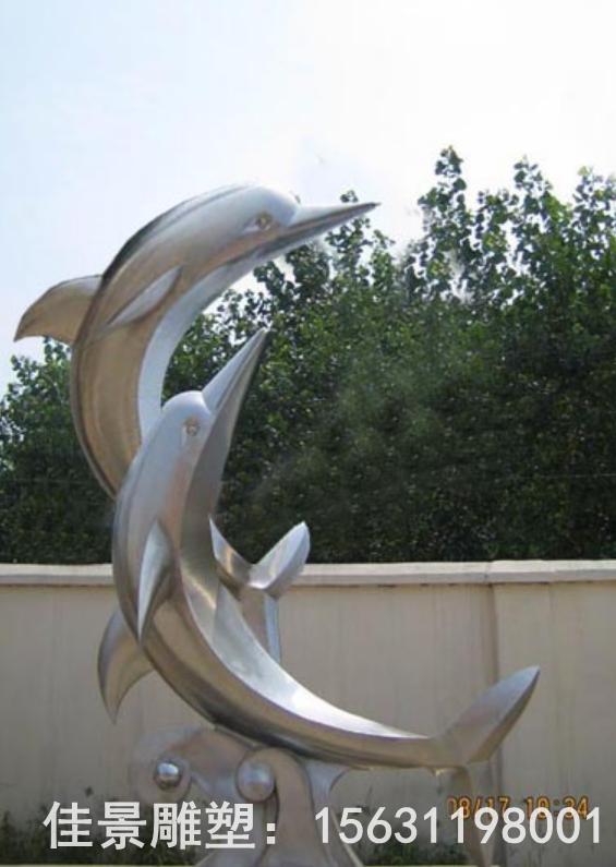 户外不锈钢海豚动物雕塑