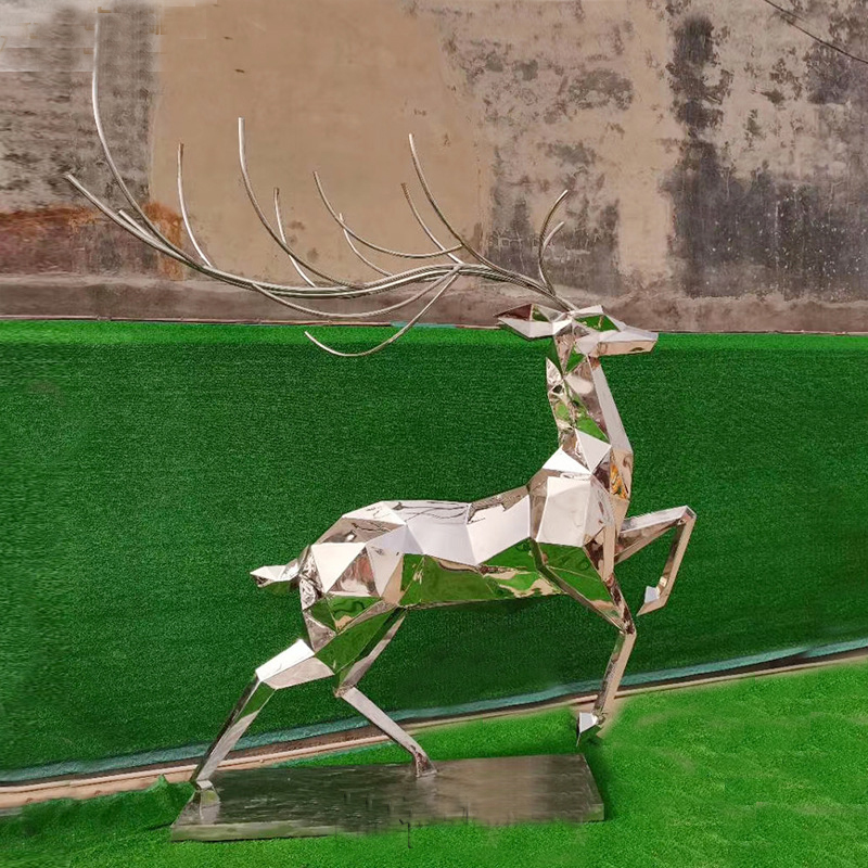 不锈钢几何动物鹿标志雕塑