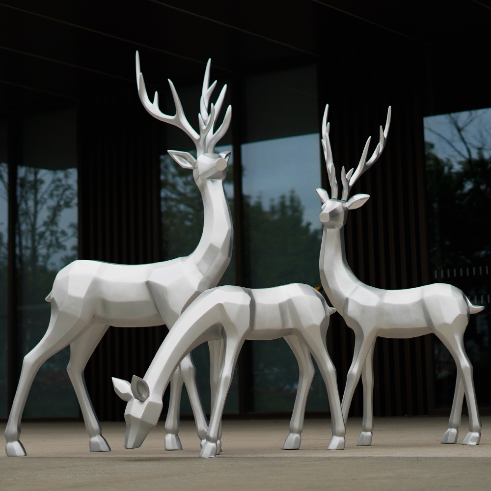 不锈钢群鹿公园动物雕塑