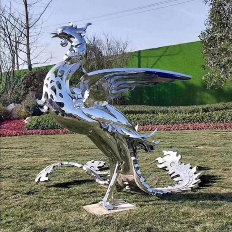 不锈钢金凤凰公园动物雕塑