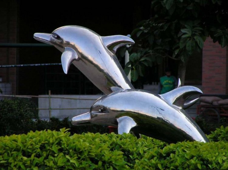 不锈钢海豚几何标志雕塑