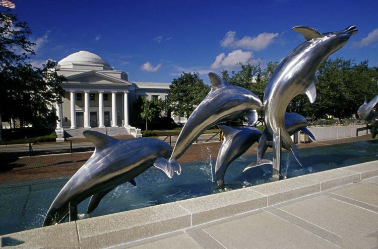 不锈钢海豚庭院动物雕塑