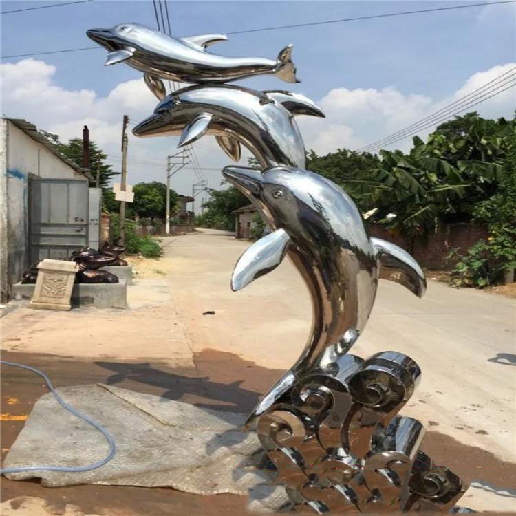 不锈钢镂空海豚动物景观雕塑