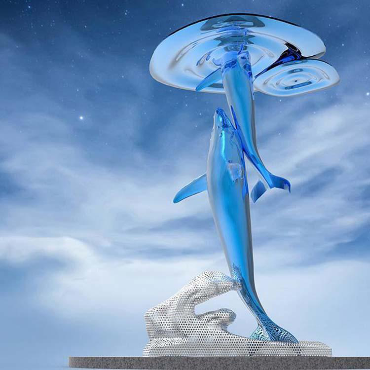 城市不锈钢海豚动物雕塑