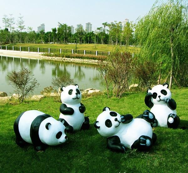 户外不锈钢熊猫动物雕塑