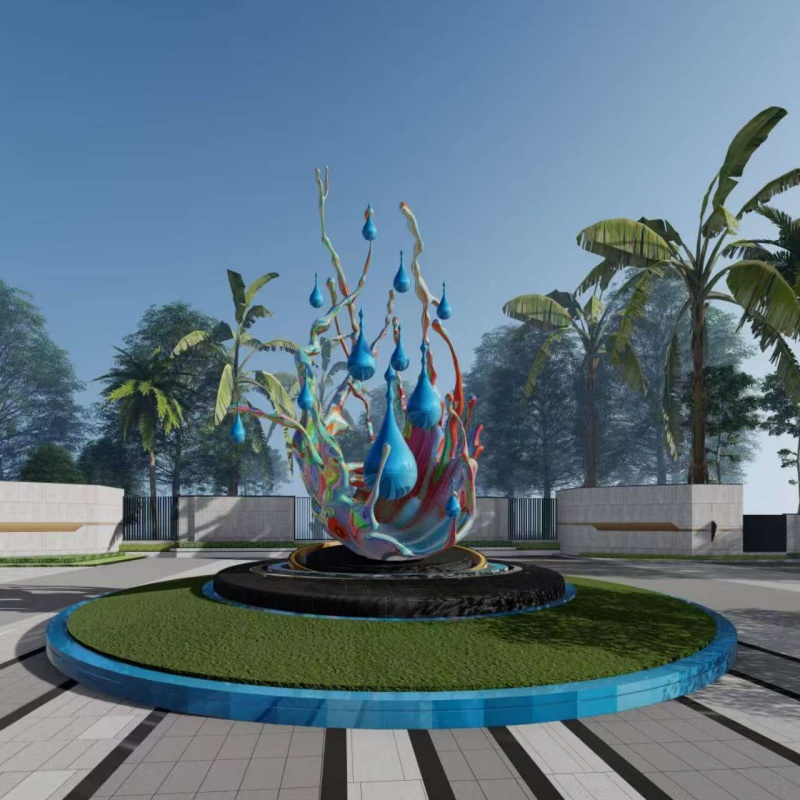七彩水滴雕塑不锈钢景观雕塑厂家