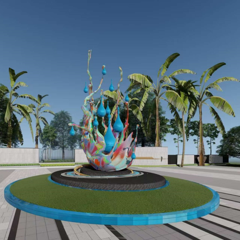 七彩水花雕塑 不锈钢景观雕塑