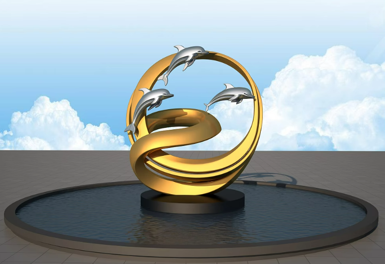 海豚圆环雕塑 不锈钢景观雕塑